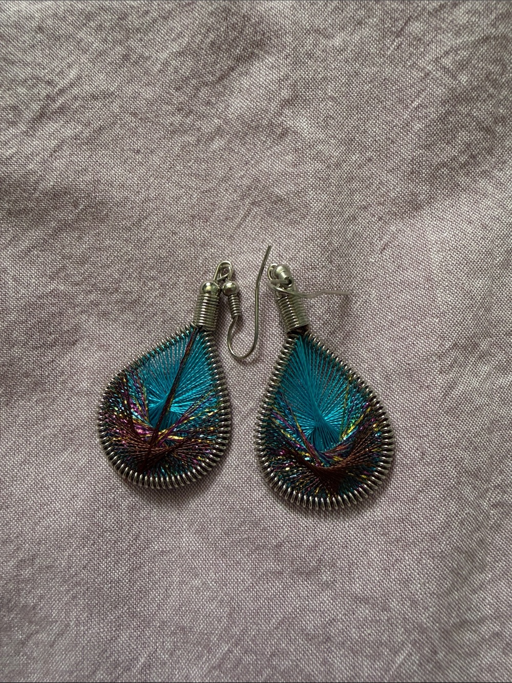 Teardrop Blue Thread-Wrapped Drop Earrings